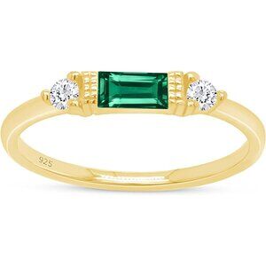 Sterling Silver Baguette Cut Simulated Birthstone And White Cubic Wedding Ring